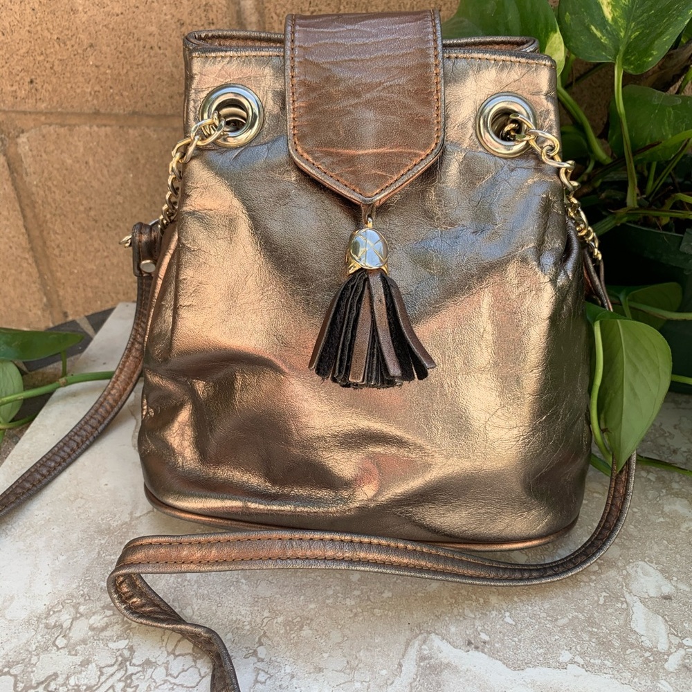 Vintage Bronze Metallic Gold Chain Crossbody Bag